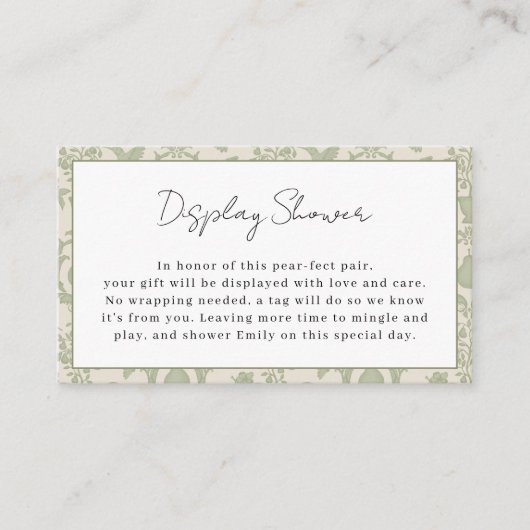 Sagegroene Perfect Pear Display Douche Insteekkaar Informatiekaartje (Voorkant)