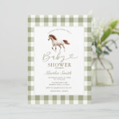 Sagegroene Pony Baby Shower Uitnodiging (Staand voorkant)