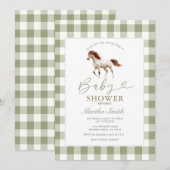 Sagegroene Pony Baby Shower Uitnodiging (Voorkant / Achterkant)