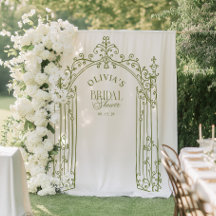 Sagegroene poort bruiloftsshower fotobackdrop
