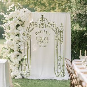 Sagegroene poort bruiloftsshower fotobackdrop wandkleed