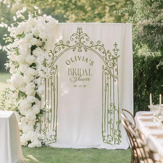 Sagegroene poort bruiloftsshower fotobackdrop wandkleed