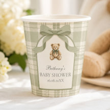 Sagegroene Preppy Gingham Teddibeer Baby Shower