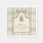 Sagegroene Preppy Gingham Teddybeer Babyshower Servet (Voorkant)
