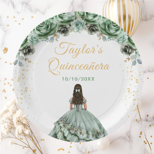 Sagegroene Prinses Bloemige Quinceañera Papieren Bordje