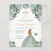 Sagegroene Prinses met Blond Haar Verjaardagsfeest Briefkaart (Voorkant)