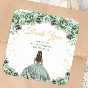 Sagegroene Prinses Quinceañera Bedankt Vierkante Sticker