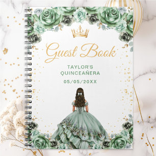 Sagegroene prinses Quinceañera-gastenboek Notitieboek
