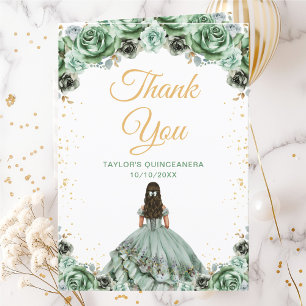 Sagegroene Prinsessen Bloemige Quinceañera Bedankkaart