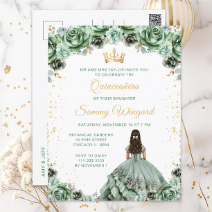 Sagegroene Prinsessen Bloemige Quinceañera Briefkaart