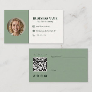 Sagegroene QR-code foto afspraak estheetiker Visitekaartje