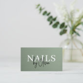 Sagegroene QR-code nagelspecialist Metallic  Visitekaartje (Staand voorkant)