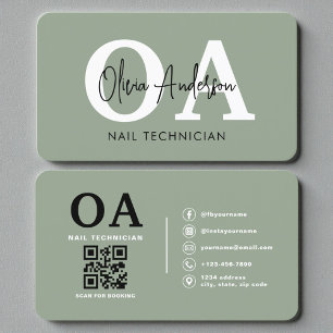 Sagegroene QR-code nagelstylist visitekaartje