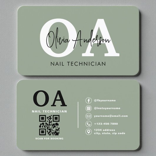 Sagegroene QR-code nagelstylist visitekaartje