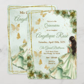 Sagegroene quinceanera uitnodiging (Voorkant / Achterkant)