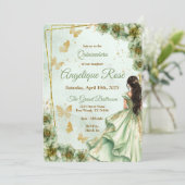 Sagegroene quinceanera uitnodiging (Staand voorkant)