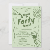Sagegroene Retro Disco Viert 40e Verjaardag Kaart (Voorkant)