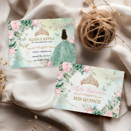 Sagegroene roze glinsterende jurk Quinceanera 15 j Notitiekaartje