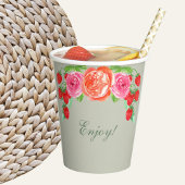 Sagegroene Roze Perzik Pioen Bruids Brunch Papieren Bekers