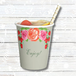 Sagegroene Roze Perzik Pioen Bruids Brunch Papieren Bekers