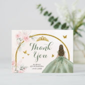Sagegroene Roze Roze Prinses Quinceanera Bedankkaart (Staand voorkant)