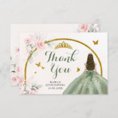 Sagegroene Roze Roze Prinses Quinceanera Bedankkaart (Voorkant / Achterkant)