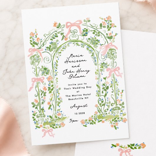 Sagegroene Roze Watercolor Rococo Tuin Bruiloft Kaart
