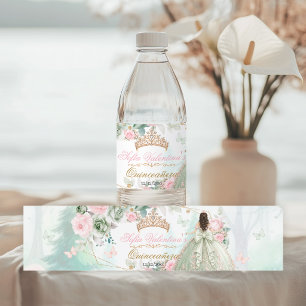 Sagegroene Roze Whimsical Bos Quinceañera Waterfles Etiket