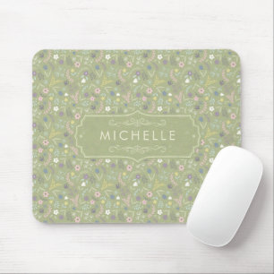 Sagegroene roze witte bloemen bloemboho-patroon muismat