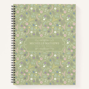 Sagegroene roze witte bloemen bloemmotief boho-pat notitieboek
