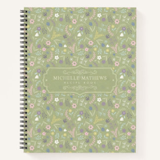 Sagegroene roze witte bloemen bloemmotief boho-pat notitieboek