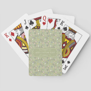 Sagegroene roze witte bloemen bloemmotief boho-pat pokerkaarten