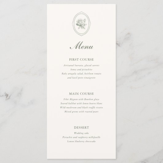 Sagegroene Rozen Bruiloft Menu (Voorkant)