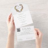 Sagegroene Rustieke Bloemencode QR Trouwfeest All In One Uitnodiging (Afscheurbaar)