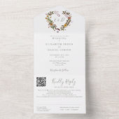 Sagegroene Rustieke Bloemencode QR Trouwfeest All In One Uitnodiging (Binnen)