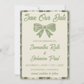Sagegroene Rustieke Denim Foto Bruiloft Save The Date (Voorkant)