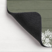 Sagegroene Rustieke Houten & Witte Kanten Lace Boe Muismat (Hoek)