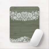 Sagegroene Rustieke Houten & Witte Kanten Lace Boe Muismat (Met muis)