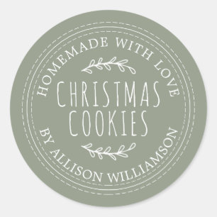 Sagegroene Rustieke Thuisgemaakte Kerstkoekjes  Ronde Sticker