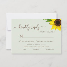 Sagegroene Rustieke Zonnebloem RSVP-reactiekaart RSVP Kaartje