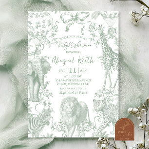 Sagegroene Safari Toile Baby Shower Uitnodiging