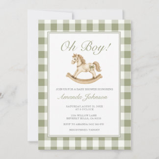 Sagegroene Schommelpaard Baby Shower Uitnodiging