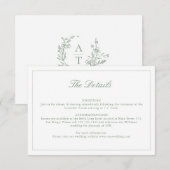 Sagegroene script wildflower monogram details kaar kaart (Voorkant / Achterkant)