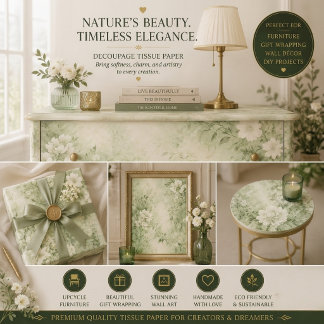 Sagegroene Shabby Chic Bloemendecoupage Ambacht Tissuepapier