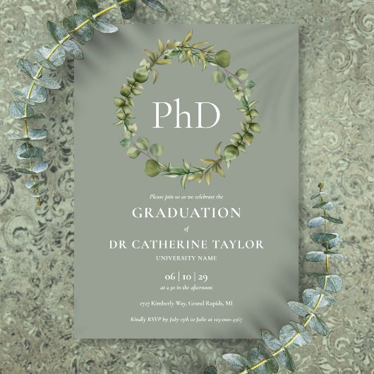 Sagegroene slinger PhD diploma afstudeerfeest Kaart