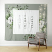Sagegroene Slingerlichten Bloem Fotobackdrop Wandkleed (In Situ (horizontaal))