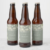 Sagegroene slingerlichten bloemige groene wedding  bier etiket (Flessen)