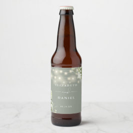Sagegroene slingerlichten bloemige groene wedding  bier etiket