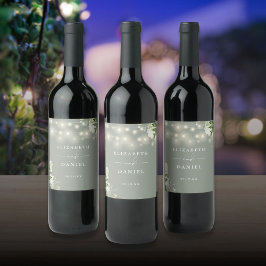 Sagegroene Slingerlichten Florale Groene Huwelijks Wijn Etiket