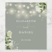 Sagegroene Slingerlichten Florale Groene Huwelijks Wijn Etiket (Enkel label)